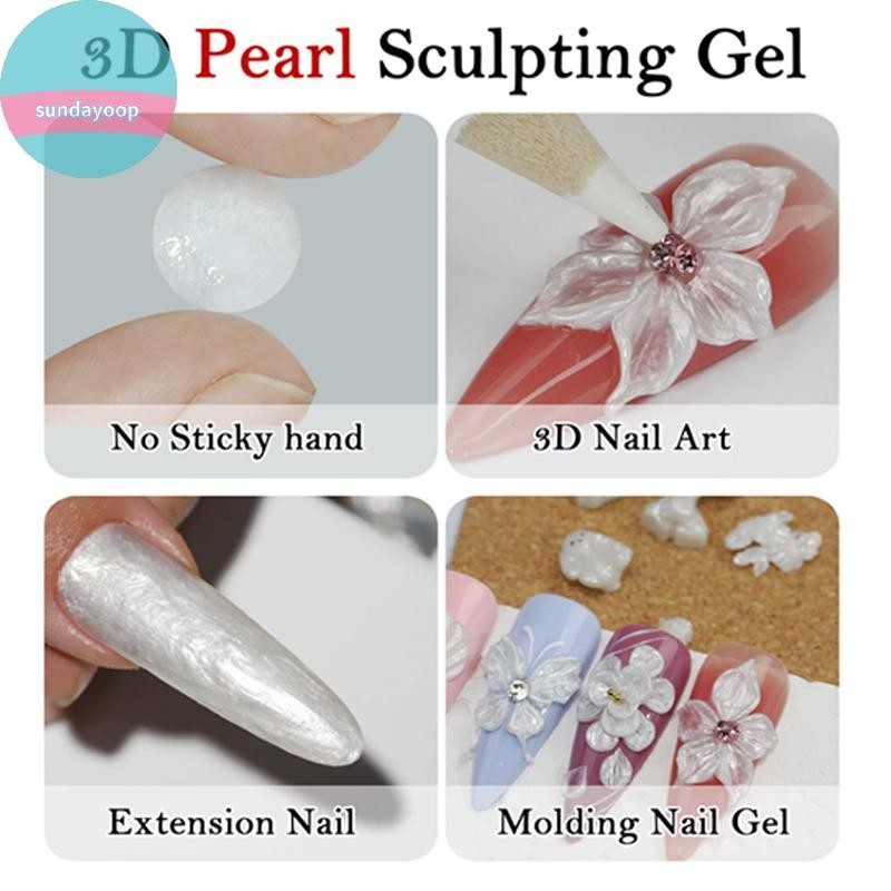 SUND Sơn Móng Tay Trắng Định Hình 3D, Chống Dính, Ánh Sáng Satin, Nghệ Thuật Mở Rộng