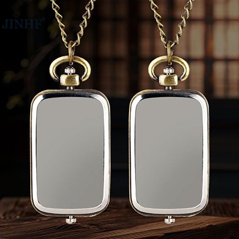 JINHF Đồng Hồ Tinh Tế Đồng Móc Khóa Đồng Hồ Bỏ Túi Vuông Retro Phong Trào Đôi Thời Gian Đồng Hồ Thạch Anh Không Có Nắp Cổ Phong Cách Mặt Dây Chuyền HOT