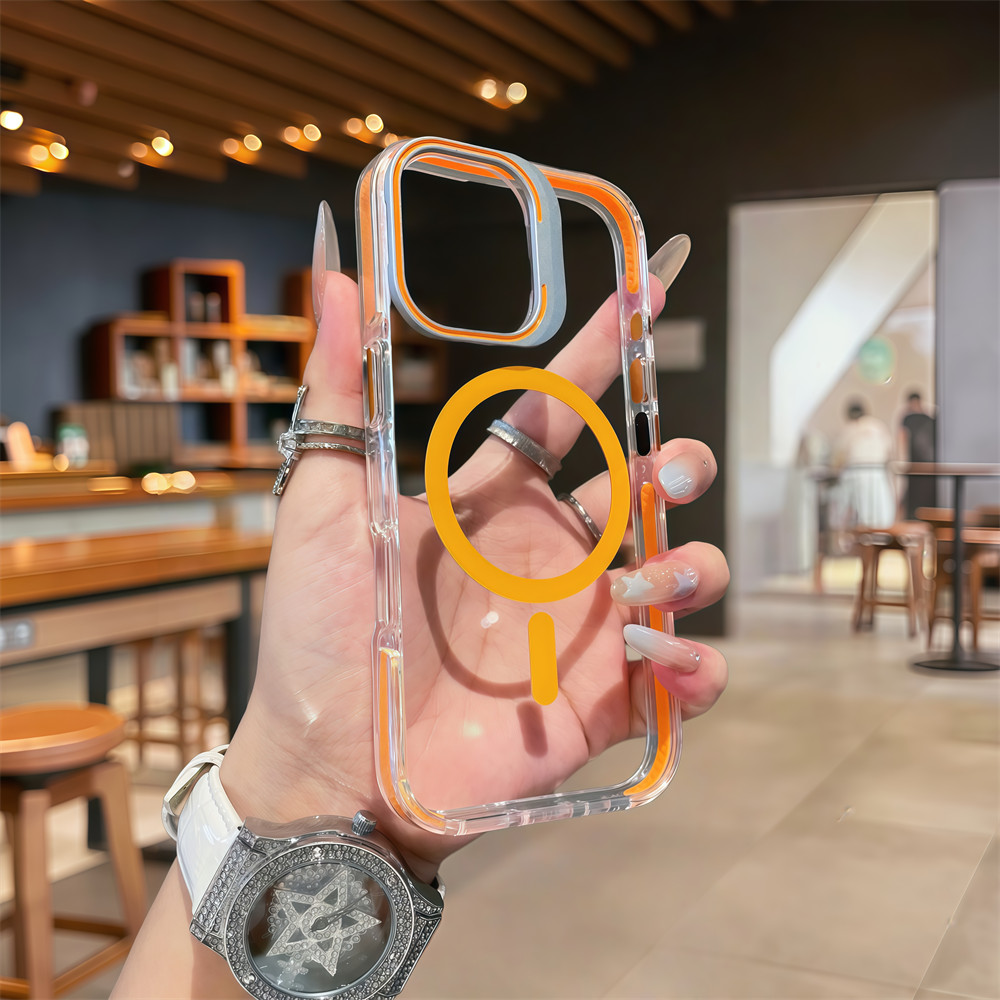 Giá đỡ ống kính máy ảnh Vỏ điện thoại từ tính trong suốt cho iPhone 17 Pro Max Air 12 13 14 15 16 pro max 15 16 plus Bảo vệ ống kính chống rơi Vỏ cứng bảo vệ điện thoại