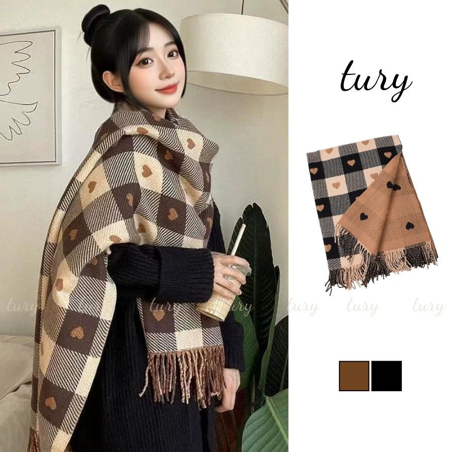 Khăn Quàng Cổ Len Unisex Nam Nữ - Tury - Khăn Len Phối Trái Tim Hai Mặt Giữ Ấm - LN014