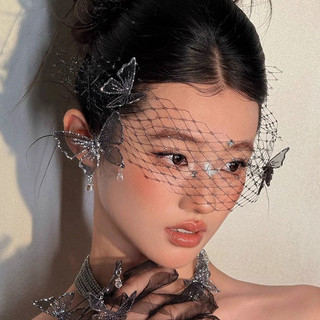 Mới Cô Dâu Mũ Sang Trọng Pháp Đen Kẹp Tóc Veil Bộ