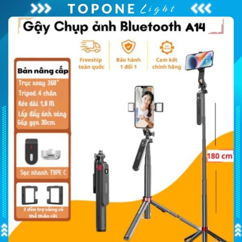 [Hỏa Tốc] Gậy Chụp Ảnh Selfie 4 Chân A14 1M8 Điều Khiển Từ Xa Tripod Chụp Ảnh | Phụ Kiện Top One