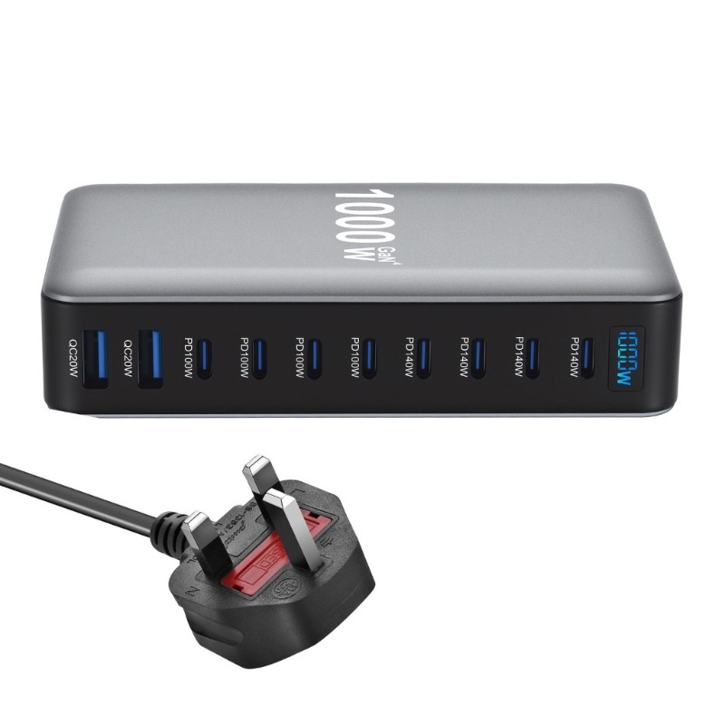 GODD 1000W Gans PD Sạc Nhanh 10Port Trạm Sạc Nhanh Chất Liệu ABS Bộ Chuyển Đổi Nguồn Đa Thiết Kế Độ Bền