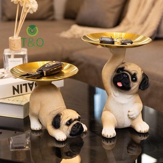 [T & O-t] Khay lưu trữ tượng Pug sáng tạo Chìa khóa chó dễ thương Kẹo ăn nhẹ Tấm lưu trữ Điêu khắc động vật Đồ trang trí văn phòng Trang trí để bàn [mới]