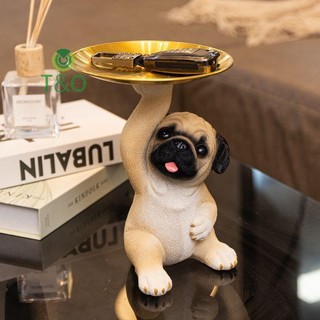 [T & O-t] Khay lưu trữ tượng Pug sáng tạo Chìa khóa chó dễ thương Kẹo ăn nhẹ Tấm lưu trữ Điêu khắc động vật Đồ trang trí văn phòng Trang trí để bàn [mới]