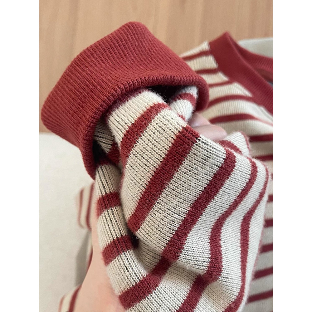 SUXI Áo nỉ dệt kim dài tay sọc cổ điển mùa thu mới 250929