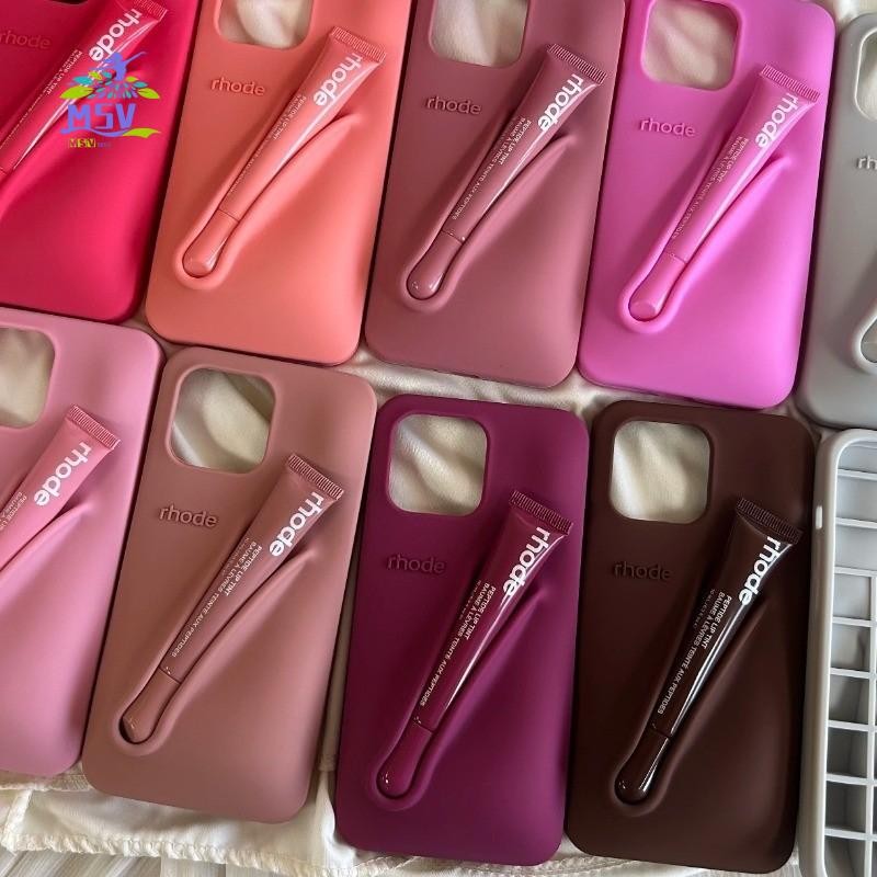 Đi kèm với Son bóng Hailey Rhode Son môi Vỏ điện thoại cho iPhone 16 15 14 13Pro Max Liquid Silicone