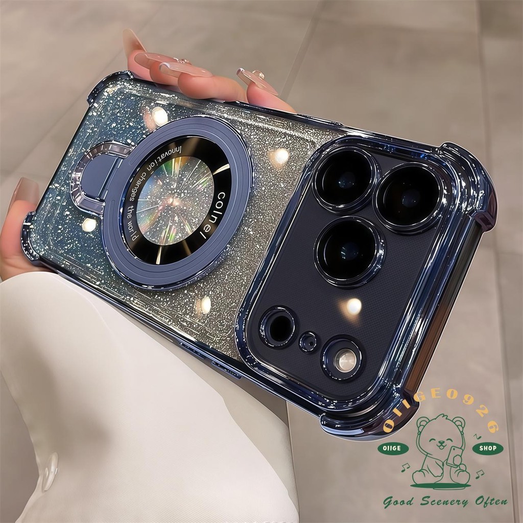 【 Ốp lưng iPhone17 】 Túi khí màu cam chống rơi khung lấp lánh từ tính Vỏ điện thoại iphone17 Pro Max 16 15 14 13 12 cho vỏ iPhone Vỏ mềm silicon TPU chống sốc