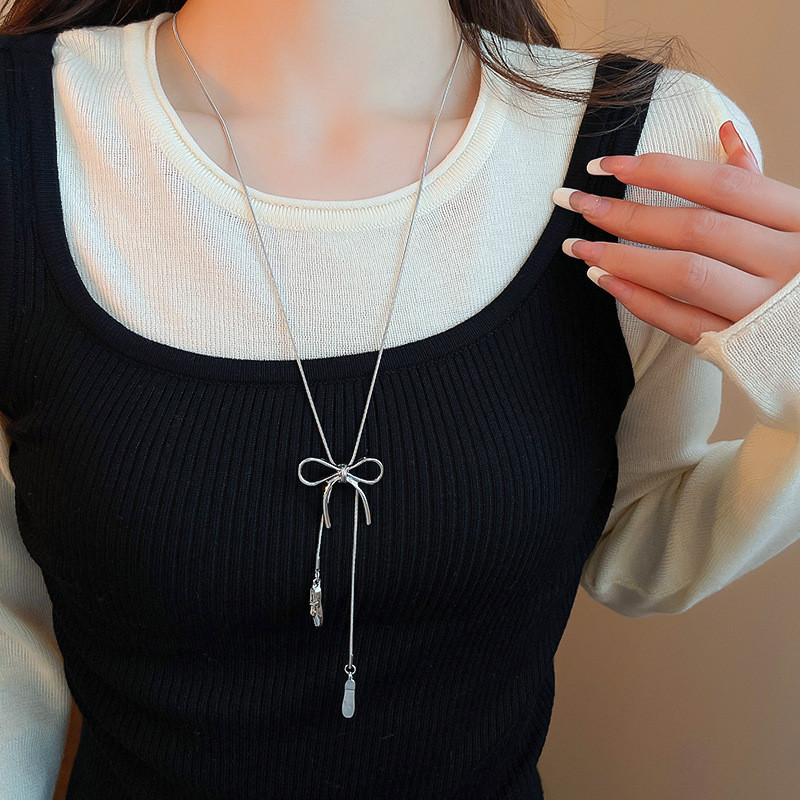 Màu Bạc Nơ & Giày Ba Lê Vòng Cổ Lariat Cho Nữ, Balletcore Dainty Tối Giản Có Thể Điều Chỉnh Tua Rua Trang Sức