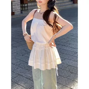 Váy chữ A eo hẹp bằng kem tươi Phong cách sang trọng Mùa xuân Mùa hè Váy Cotton Váy ngắn mong muốn thuần khiết ngọt ngào