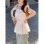 Váy chữ A eo hẹp bằng kem tươi Phong cách sang trọng Mùa xuân Mùa hè Váy Cotton Váy ngắn mong muốn thuần khiết ngọt ngào