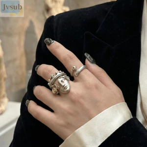 Nhẫn Vương Miện JVSUB, Nhẫn Hóa Trang Chống Dị Ứng Đồng, Nhẫn Xếp Chồng Có Thể Điều Chỉnh Gothic Thanh Lịch Phụ Kiện Trang Sức Nữ