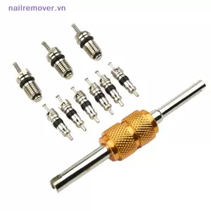 9 Cái R134a Lõi van điều hòa ô tô + 1 Cái Công cụ tháo cho trung tâm mua sắm hệ thống A / C / Công cụ lõi van điều hòa không khí lớn MỚI