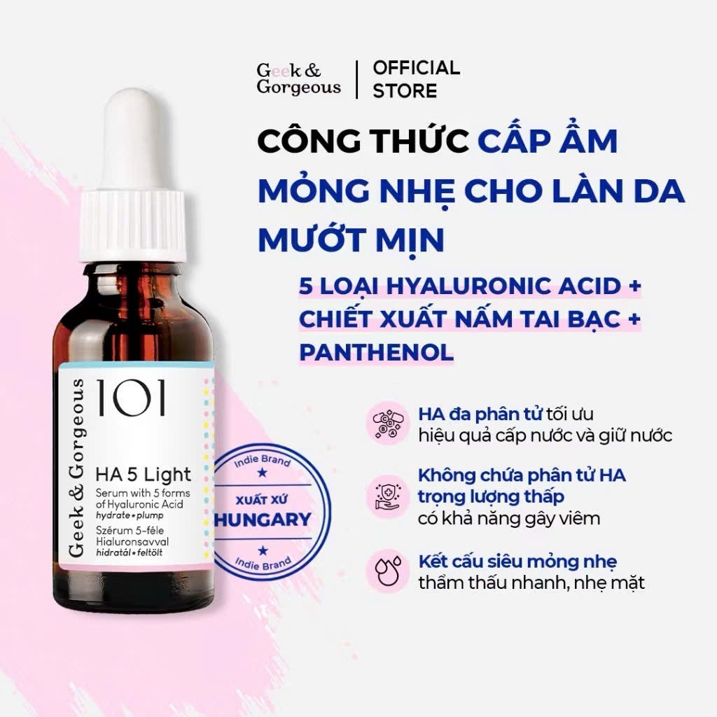 [HÀNG CÔNG TY] Serum HA 5 Geek & Gorgeous HA5 Light và HA5 Rich 30ml | Cấp Ẩm Phục Hồi Da