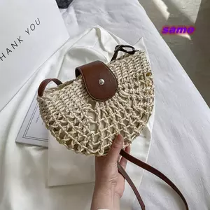 Túi rơm mùa hè SAMO, Túi xách Messenger Túi cói hình bán nguyệt thời trang, Túi đeo vai rỗng dành cho nữ du lịch thủ công bằng mây
