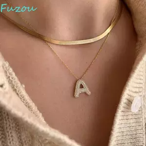 FUJIOU 26 Chữ Cái Vòng Cổ, Dây Xích Xương Đòn Chữ A-Z Màu Vàng, Bảng Chữ Cái Punk Thanh Lịch Sáng Bóng Áo Len Nữ Dây Xích Đảng