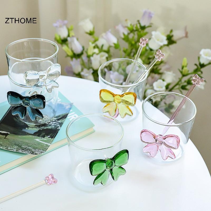 Muỗng cà phê thủy tinh nơ hồng ZTHOME, Muỗng khuấy trà sữa / tráng miệng dài tay, Muỗng cà phê chịu nhiệt, Dụng cụ nhà bếp gia dụng. Nóng