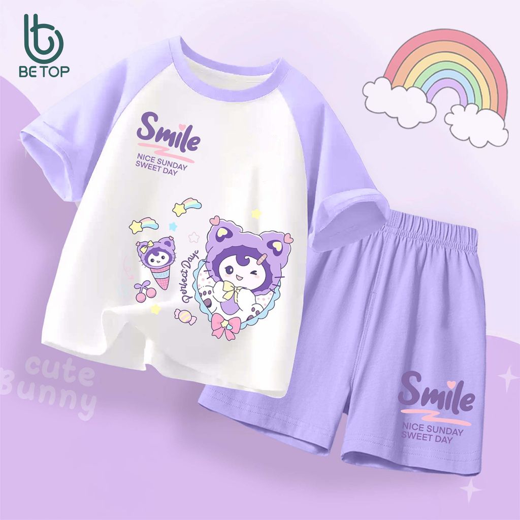 Set Đồ Bộ Kuromi Cho Bé Gái BETOP, Đồ Hè Cộc Tay In Hình Độc Đáo, Mềm Mịn, Thời Trang Bé Gái