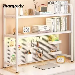 Kệ để bàn MARGREDY, Kệ 2 tầng bằng kim loại nhiều lớp, Giá sách thiết kế bảng lỗ kết hợp tự do hữu ích Văn phòng tại nhà