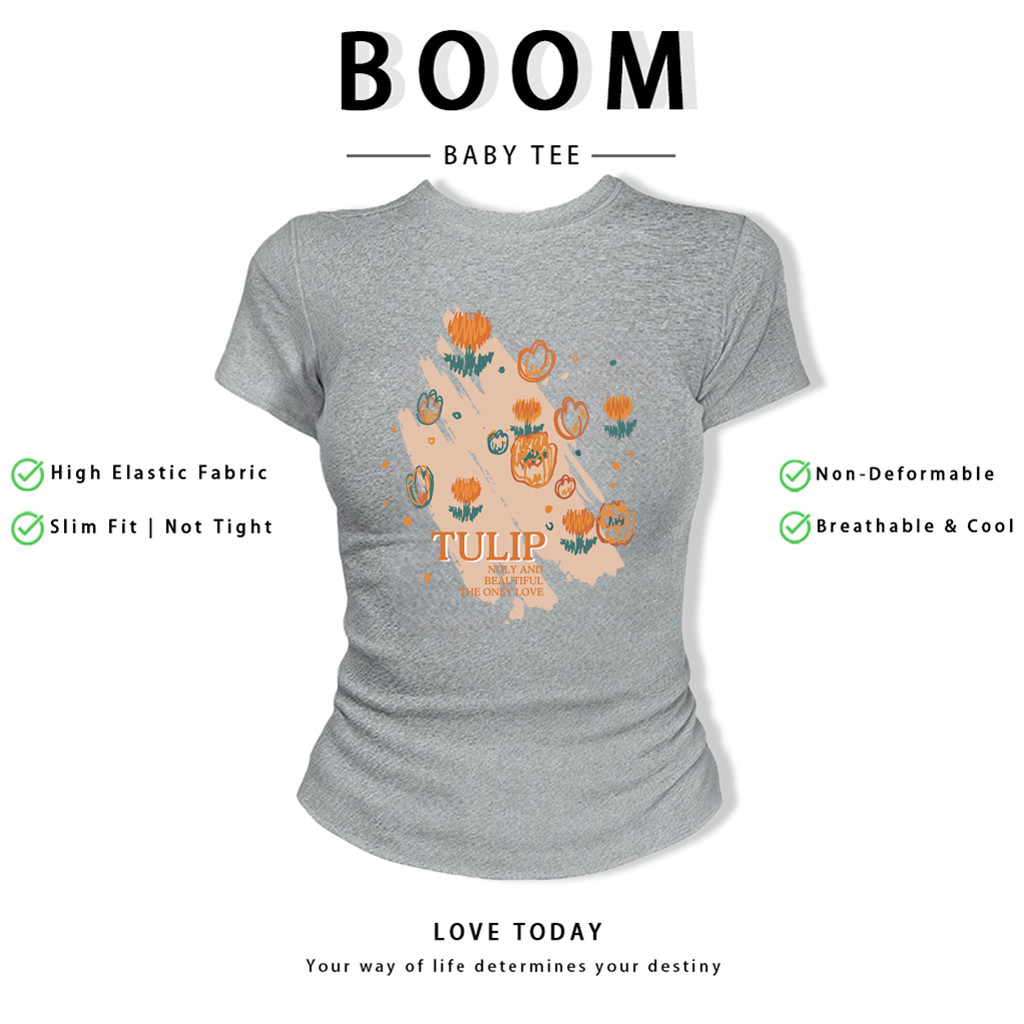 BOOM Áo Baby Tee Nữ Cotton Ôm Body-Áo Thun Ngắn Tay Y2K In Hình PhongCách Mùa Hè, Cổ Tròn Hàng Đầucách hàn quốc phong360