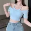 Pure Desire Sweet Hot Girl Áo thun ngắn tay cổ dây hai mảnh gợi cảm mùa hè Slim @