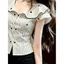 Thời trang Pháp Cổ búp bê sọc Top Nữ Mùa hè Phong cách mới Họa tiết tình yêu Xù Ôm hơn Nhìn ngắn tay t-