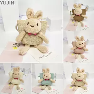 Túi YUJUNI Kid Messenger, Túi rơm Mini dây kéo dệt thủ công, Ví đựng tiền xu hình thỏ hoạt hình dễ thương Đạo cụ ảnh Giỏ lưu trữ