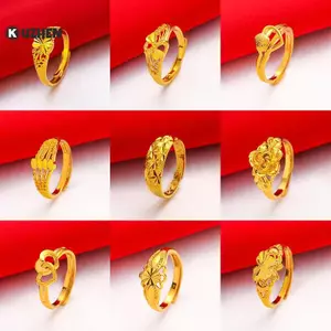 KUZHEN Mạ Vàng Nữ Mở Có Thể Điều Chỉnh Nhẫn Luy Chuyển Hoa Ngón Tay Nhẫn Nữ Cưới Cô Dâu Trang Sức Phụ Kiện HOT