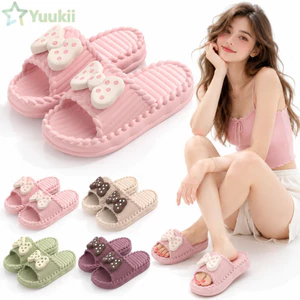 Dép Nơ Nữ YUUKII, Đế Mềm Dép Gia Đình Chống Trơn Trượt, Dép Phòng Tắm Nhẹ PVC 4 Màu Dễ Thương Gia Đình Và Ngoài Trời