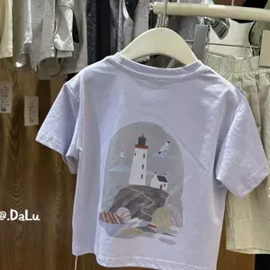 Trẻ em (80-140) Phiên bản Hàn Quốc mùa hè Họa tiết hoạt hình dáng rộng Áo mỏng thông thường