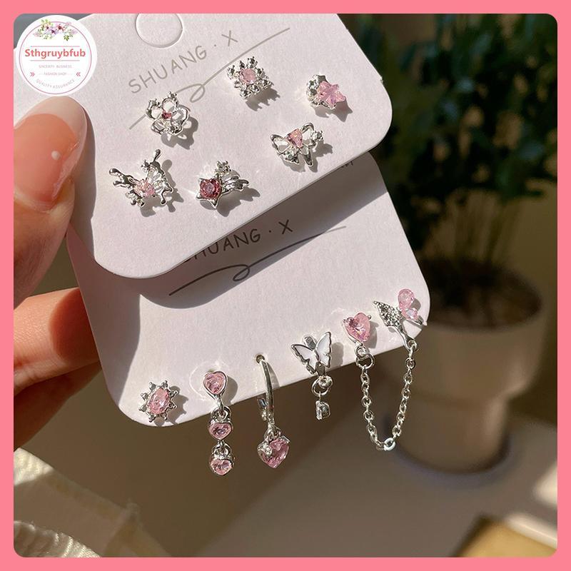 STHB 6 Chiếc Thời Trang Trái Tim Ngọt Ngào Bông Tai Dành Cho Nữ Bé Gái Cá Tính Thời Trang Tính Khí Bông Tai Trang Sức Phụ Kiện Quà Tặng VN
