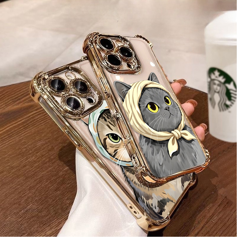 Ốp Lưng Cho Honor 600 PRO 400 400i MAGIC 7 LITE X6D X8D X7D X9D X8C X6C X9A X5B X5C Bandana Mèo Mạ Chống Sốc Thời Trang Mềm Trong Suốt Dễ Thương Bao