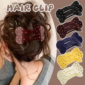 1 / 3 / 5 Kẹp Tóc Hình Xương Co Giãn | Barrettes tóc chấm bi bằng nhựa có độ bóng cao, cố định chống trượt để trang trí tóc gãy