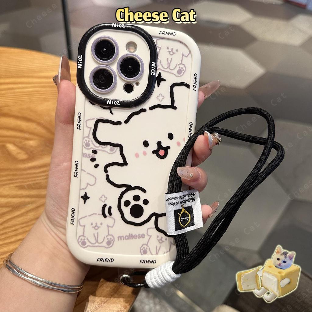 Dây Đeo Màu Đen Dễ Thương Đường Màu Đen Cún Con Dành Cho iPhone 13 14 15 16 17 12 11 Pro Max Xs 7 Plus Silicone Bảo Vệ
