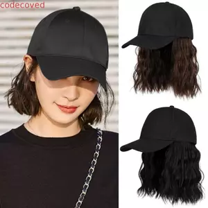 CODECOVED Mũ bóng chày Bob Tóc giả, Mũ bóng chày màu đen dài vừa phải thời trang, Phần mở rộng Hip Hop có thể điều chỉnh mát mẻ Tóc xoăn sóng ngắn ngoài trời