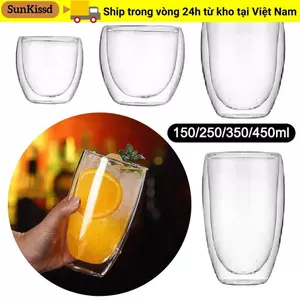 SUNKISSD 150 / 250 / 350 / 450ml Cốc thủy tinh hai lớp, Cốc cà phê trong suốt chịu nhiệt đồ uống, Cốc bia thủy tinh Borosilicate cao
