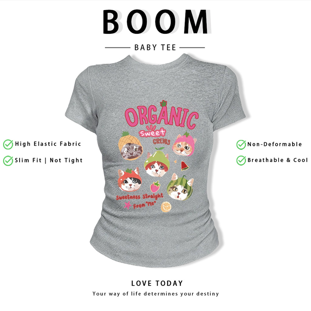BOOM Áo Baby Tee Nữ Cotton Ôm Body-Áo Thun Ngắn Tay Y2K In Hình PhongCách Mùa Hè, Cổ Tròn Hàng Đầucách hàn quốc phong413