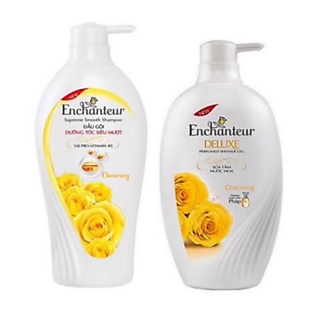 Combo 2 chai dầu gội và sữa tắm Enchanteur Charming 650g / 1 chai ( mầu vàng )