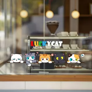Zhaoji Cat Kaai Phim Hoạt Hình Mèo Shop Cửa Sổ Kính Miếng Dán Nhà Sàn Đến Trần Cửa Sổ Mèo Béo Tĩnh Điện Decal Trang Trí Miếng Dán 26.6.24