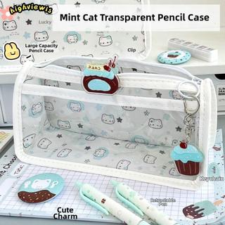 Túi đựng bút hình tam giác HIGHVIEWLS, Bút chì chống nước cho mèo Kawaii, Túi đựng văn phòng phẩm trong suốt hoạt hình dành cho sinh viên