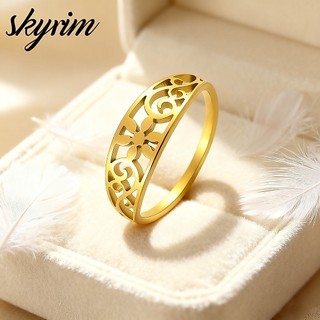 SKYRIM Nhẫn Nữ Charm Hoa Thiết Kế Thép Không Gỉ Titan Có Thể Giặt Được Không Phai Màu Trang Sức Mạ Vàng 18K