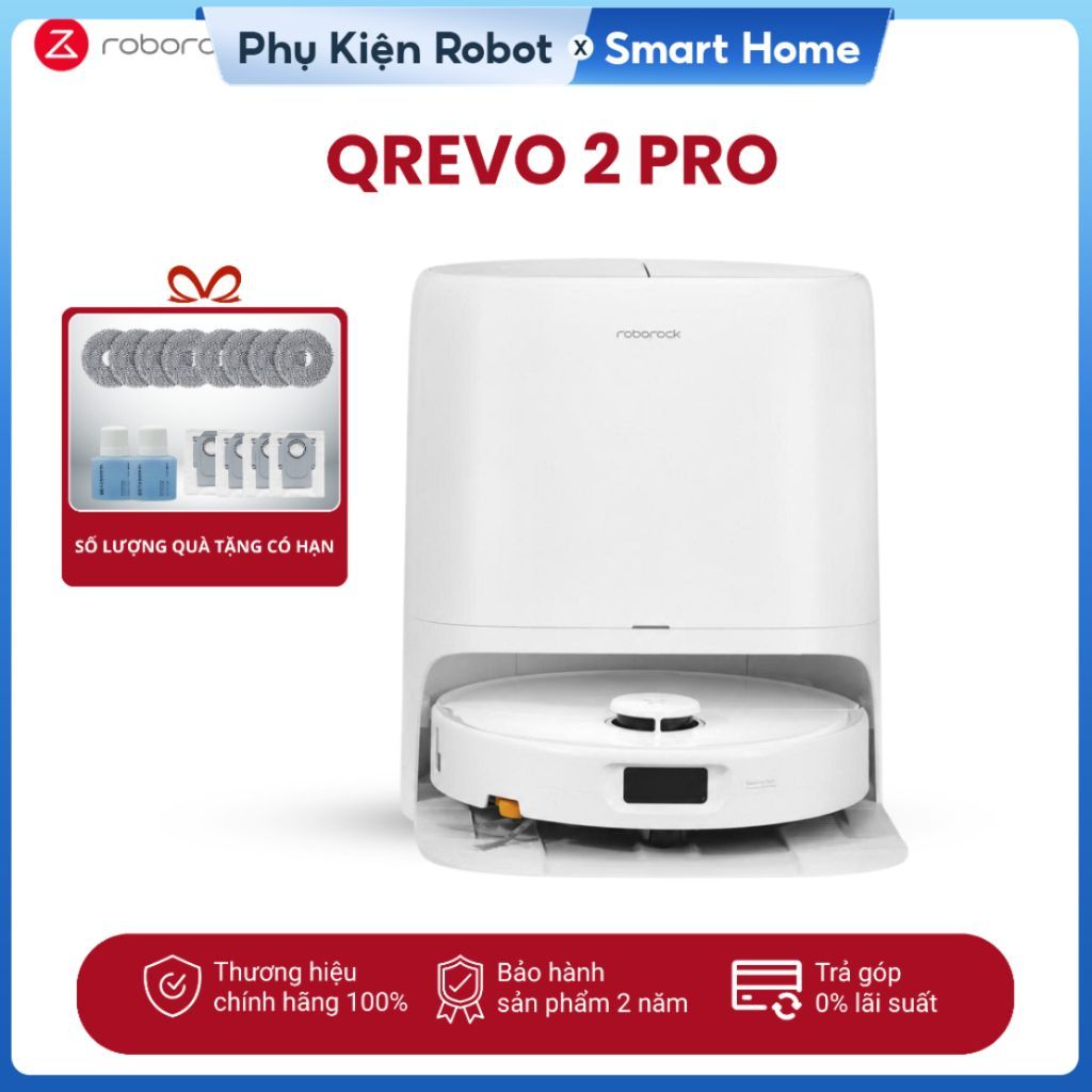 Robot Hút Bụi Lau Nhà Roborock Qrevo 2 Pro Lực Hút 25 000Pa, Chổi Cạnh Đảo Chiều, Chống Rối Tốt