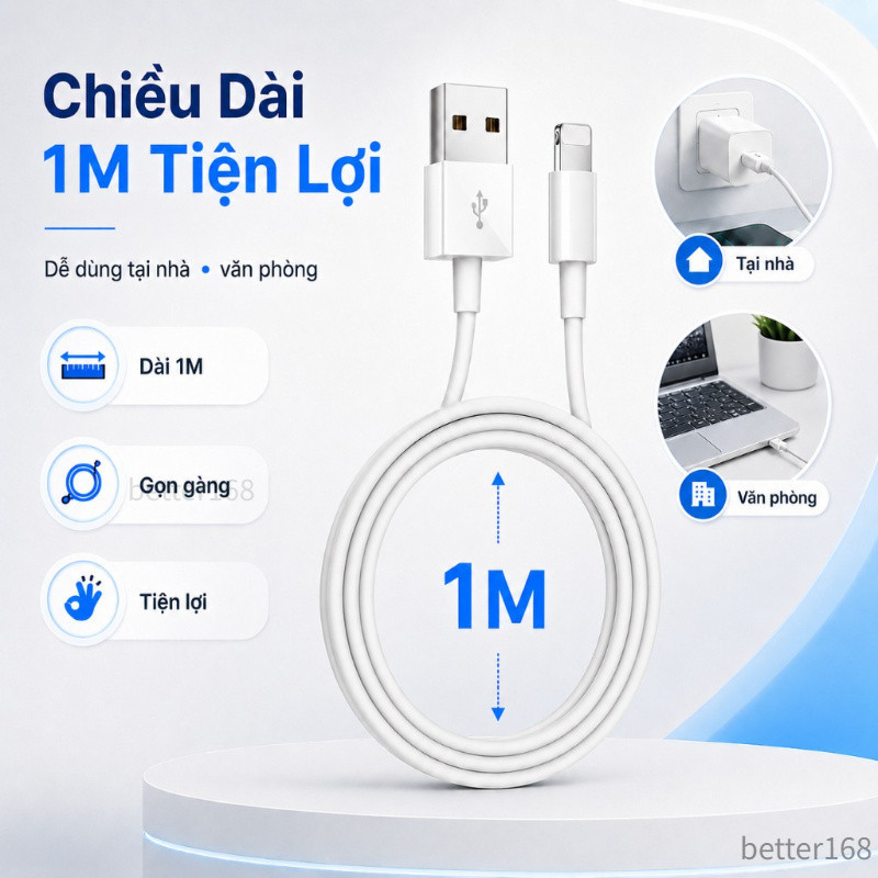 Dây Cáp Sạc Nhanh Cao Cấp Dài 1M Chống Đứt An Toàn - Cho iPhone 6/6s/7/8/Plus/X/XS/XR/11/12/13/14/15/16/17/Pro/Max/Mini