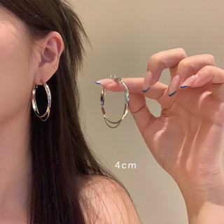 Bông Tai Đơn Giản Bạc Hai Lớp Vòng Bông Tai Nữ Nhẹ Sang Trọng Cao Cấp 3-5 Mm Bông Tai Tròn Bông Tai Đa Năng Trơn Vòng Bông Tai