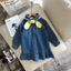 ✿ Bé Gái Nơ Thắt Nơ Áo Sơ Mi Denim Ruffle Hem Dài Tay Trẻ Em Ngọt Ngào Mềm Mại Mùa Xuân Thu Jean Đầm