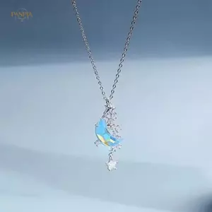 PNPIA- Mặt Trăng Ngôi Sao Dây Thép Titan Nelace Người Phụ Nữ Lãng Mạn Kính Đá Mặt Dây Chuyền Nelaces Tiệc Cưới Trang Sức Thời Trang