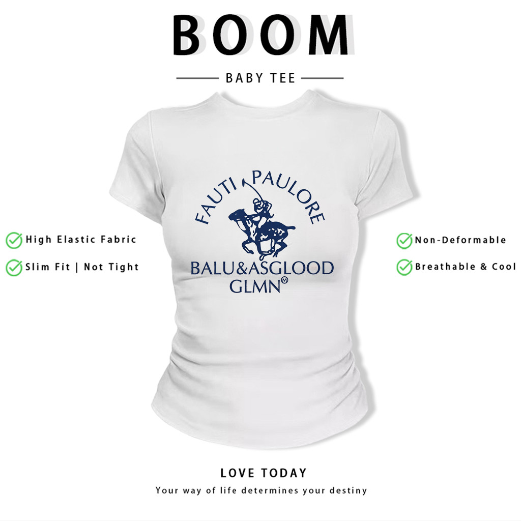 BOOM Áo Baby Tee Nữ Cotton Ôm Body-Áo Thun Ngắn Tay Y2K In Hình PhongCách Mùa Hè, Cổ Tròn Hàng Đầucách hàn quốc phong624