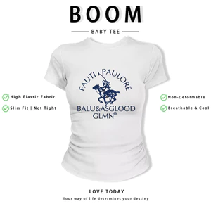 BOOM Áo Baby Tee Nữ Cotton Ôm Body-Áo Thun Ngắn Tay Y2K In Hình PhongCách Mùa Hè, Cổ Tròn Hàng Đầucách hàn quốc phong624