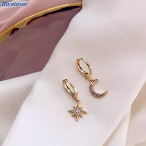 Bluelover 1 Cặp Thời Trang Ngôi Sao Mặt Trăng Bất Đối Xứng Vòng Bông Tai Nữ Cô Gái Vàng Bạc Màu Trang Sức Dự Tiệc Quà Tặng Mới