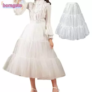 BORAGETE Petticoat, Váy lót Cosplay màu trắng Crinoline, Thời trang thoáng khí Gothic không có vòng Crinoline Váy nữ bé gái